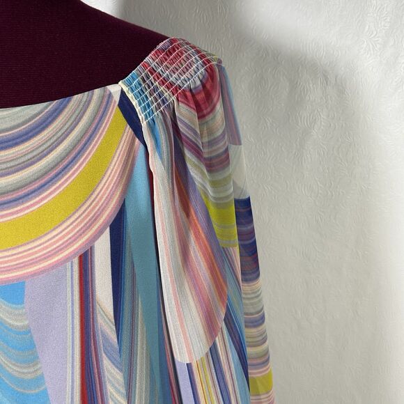 Trina Turk Amaris Rainbow Reflections Off Shoulder Shift Dress Womens Sz 2 NEW - Picture 8 of 16